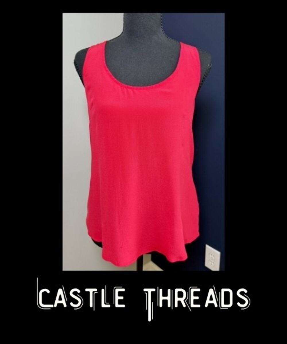 Women Funktional Red Silk Sleeveless Tank Top Open Back Size XS
